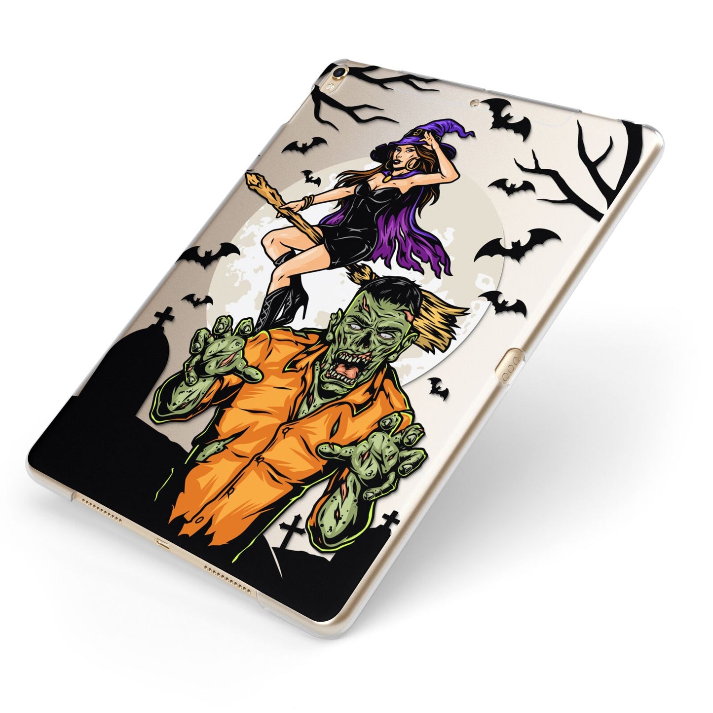 Witch Meets Zombie Apple iPad Case on Gold iPad Side View