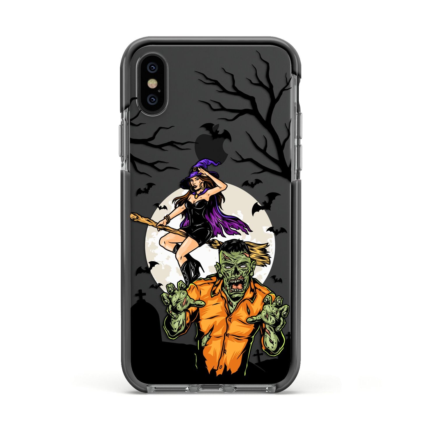Witch Meets Zombie Apple iPhone Xs Impact Case Black Edge on Black Phone