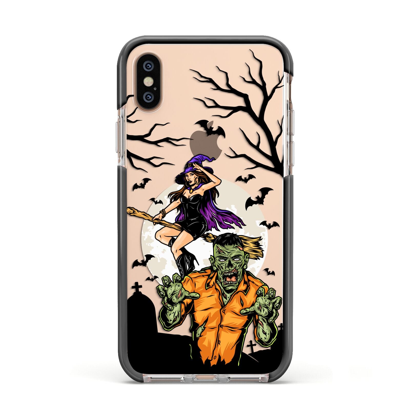 Witch Meets Zombie Apple iPhone Xs Impact Case Black Edge on Gold Phone