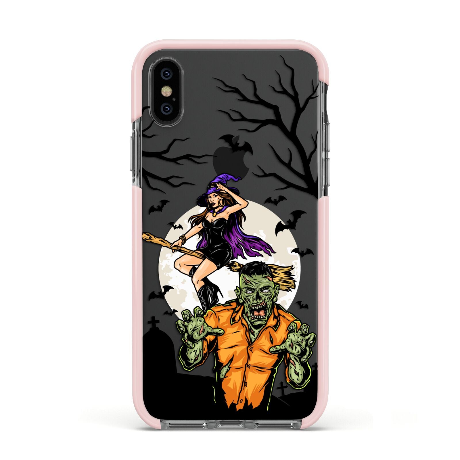 Witch Meets Zombie Apple iPhone Xs Impact Case Pink Edge on Black Phone