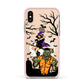 Witch Meets Zombie Apple iPhone Xs Impact Case Pink Edge on Gold Phone