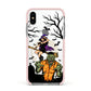 Witch Meets Zombie Apple iPhone Xs Impact Case Pink Edge on Silver Phone