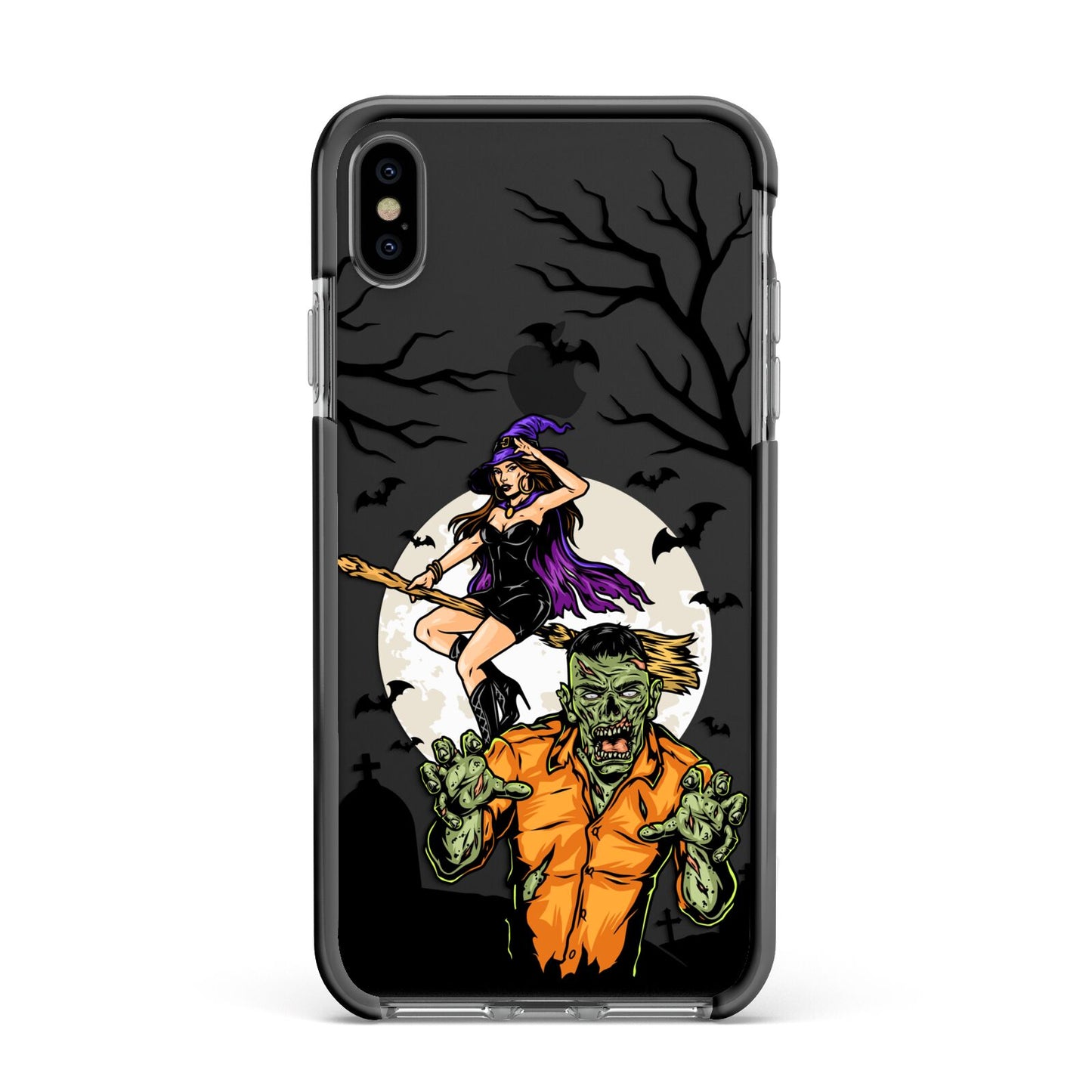 Witch Meets Zombie Apple iPhone Xs Max Impact Case Black Edge on Black Phone