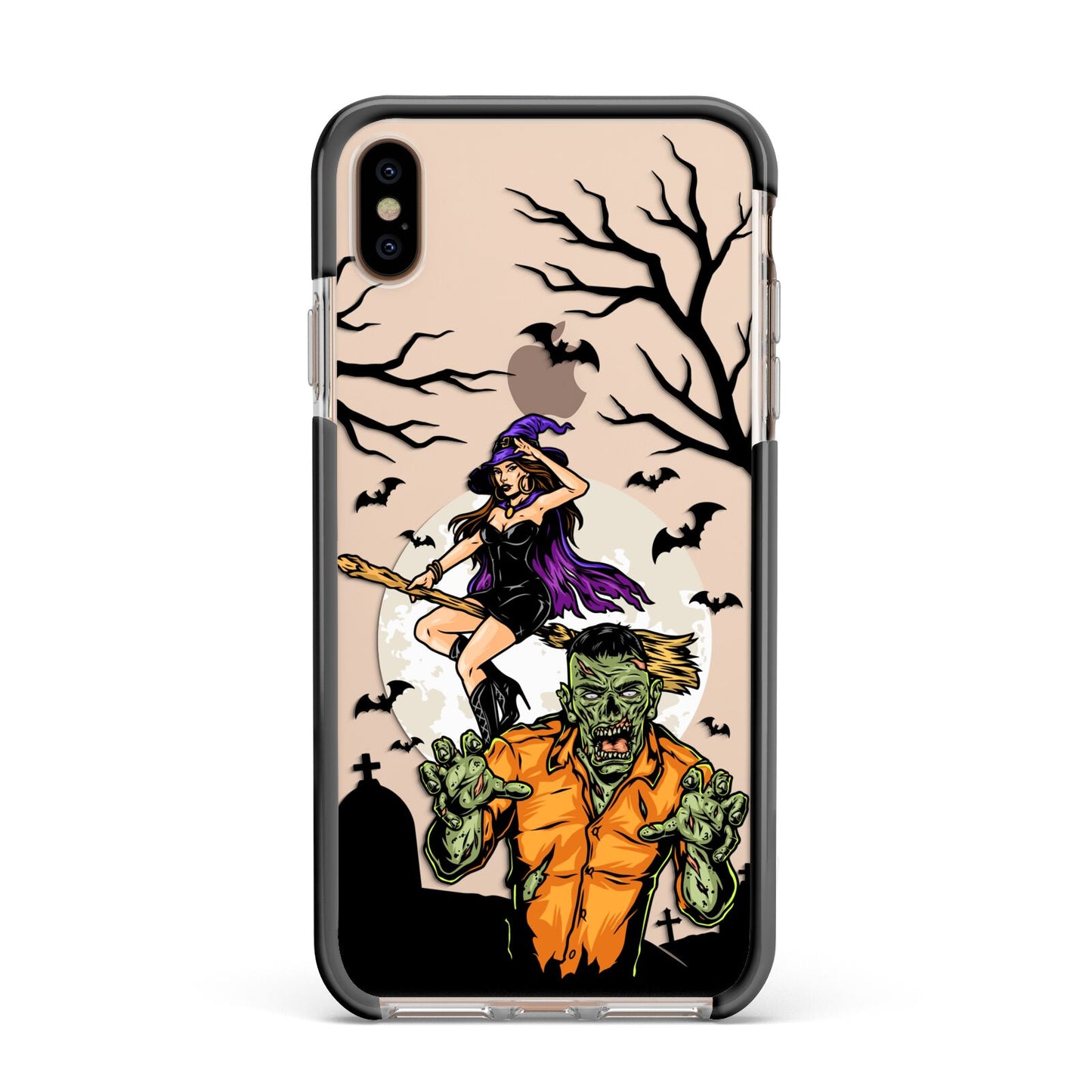 Witch Meets Zombie Apple iPhone Xs Max Impact Case Black Edge on Gold Phone