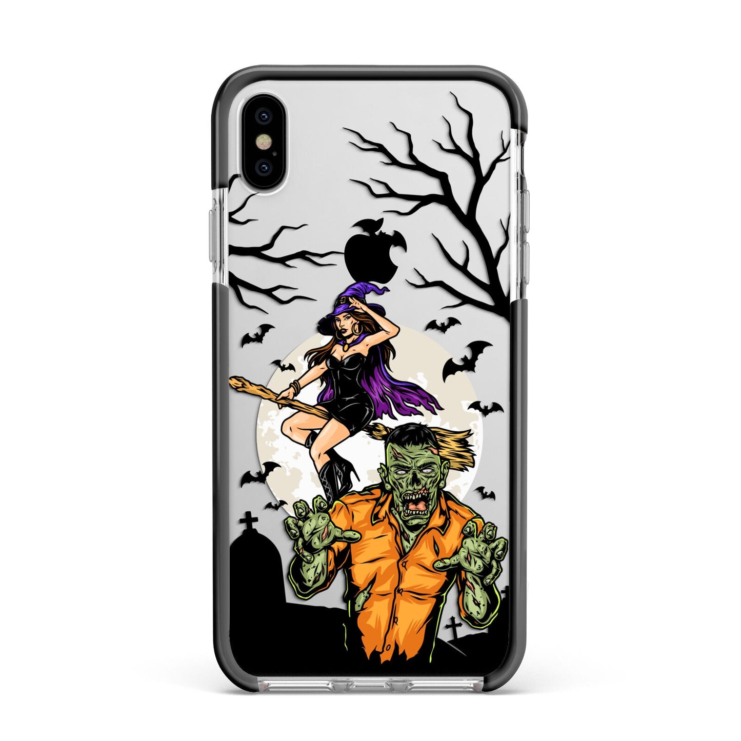 Witch Meets Zombie Apple iPhone Xs Max Impact Case Black Edge on Silver Phone
