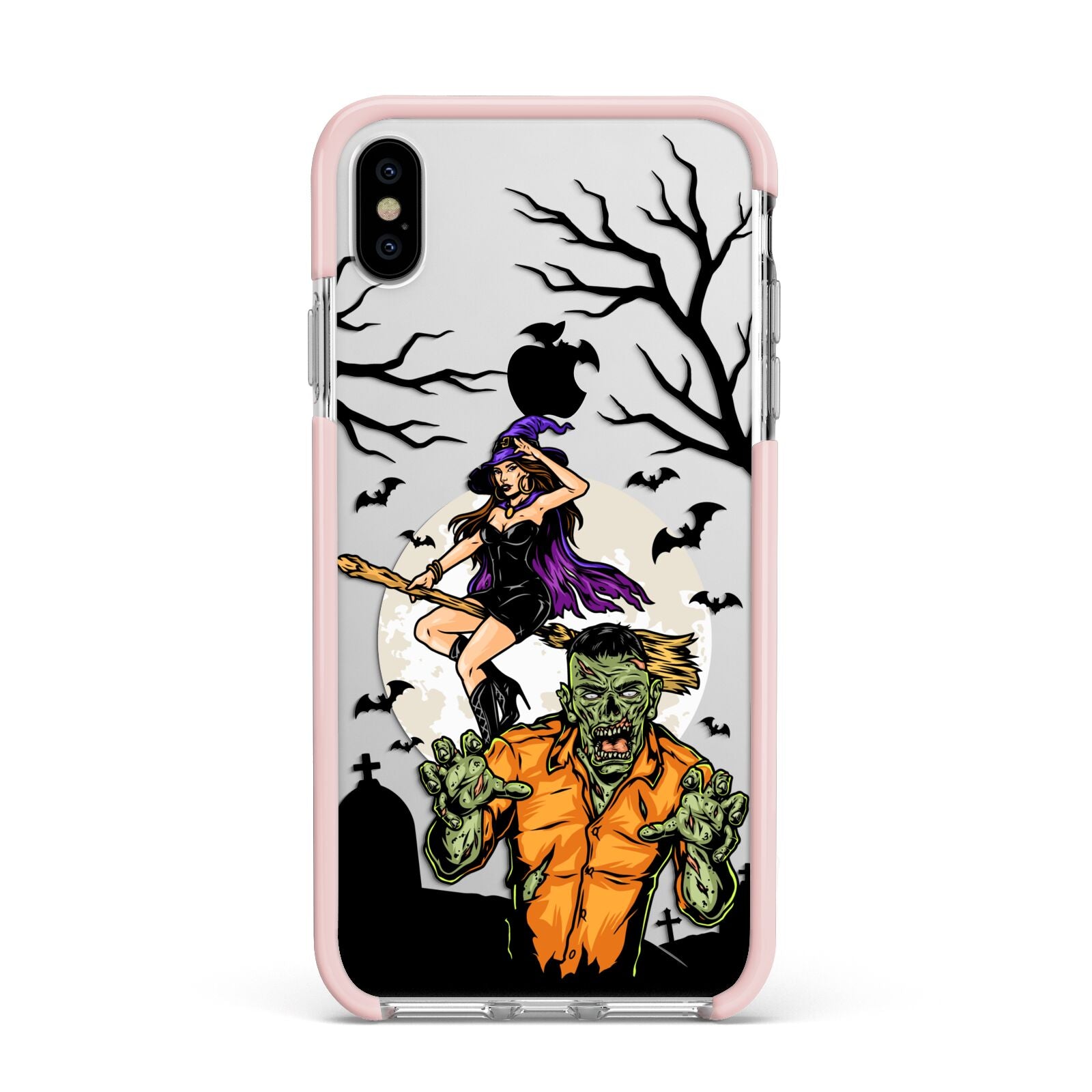 Witch Meets Zombie Apple iPhone Xs Max Impact Case Pink Edge on Silver Phone