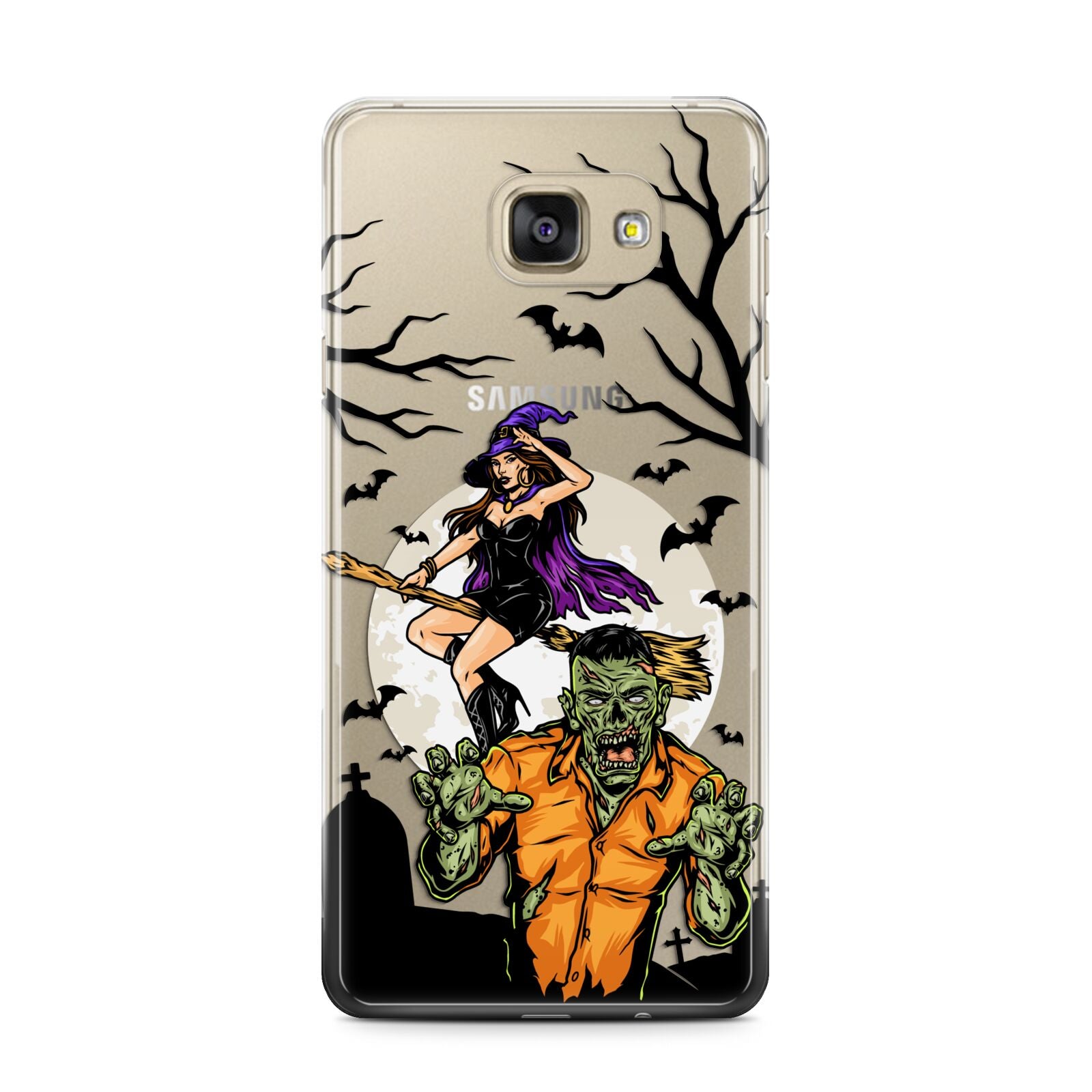 Witch Meets Zombie Samsung Galaxy A7 2016 Case on gold phone