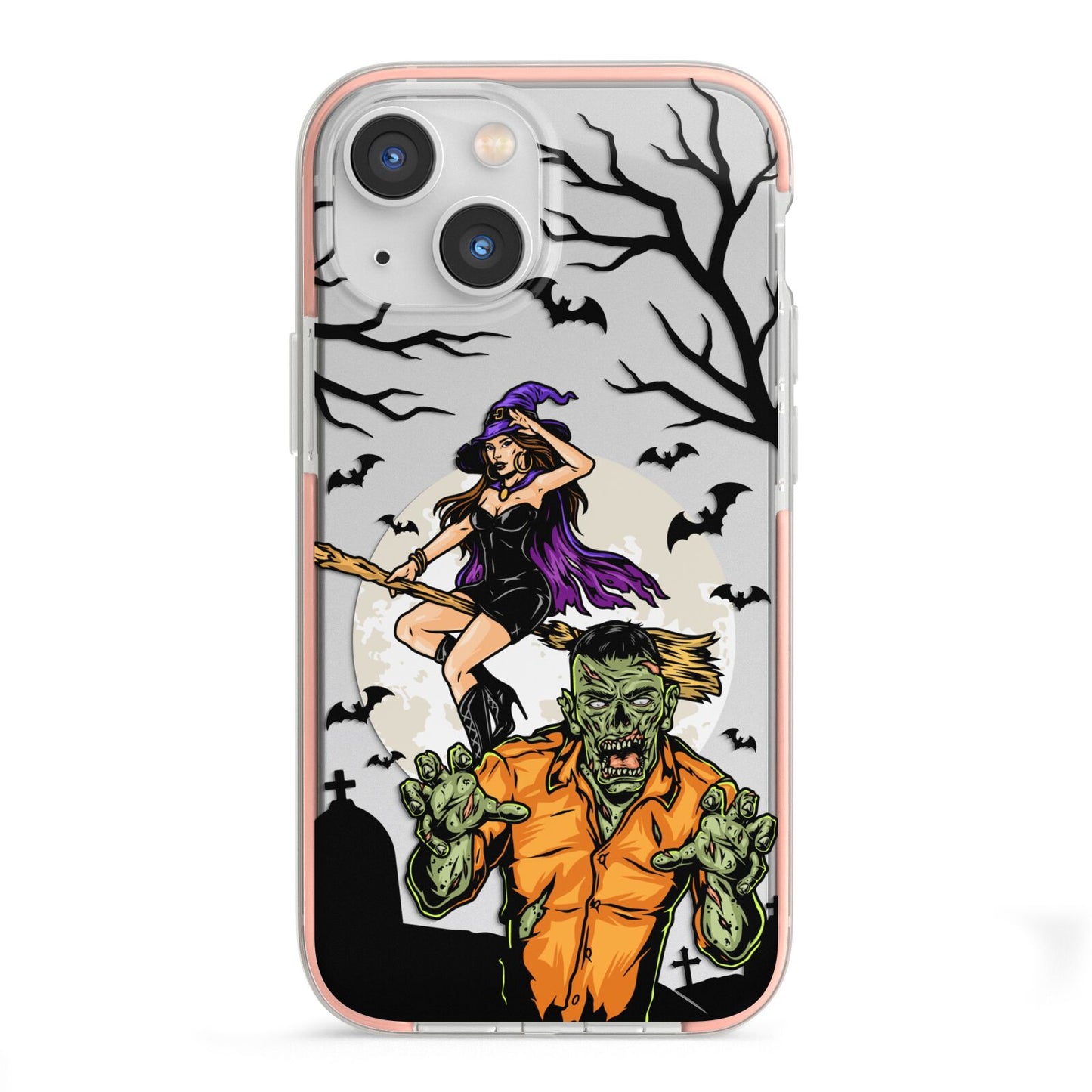 Witch Meets Zombie iPhone 13 Mini TPU Impact Case with Pink Edges