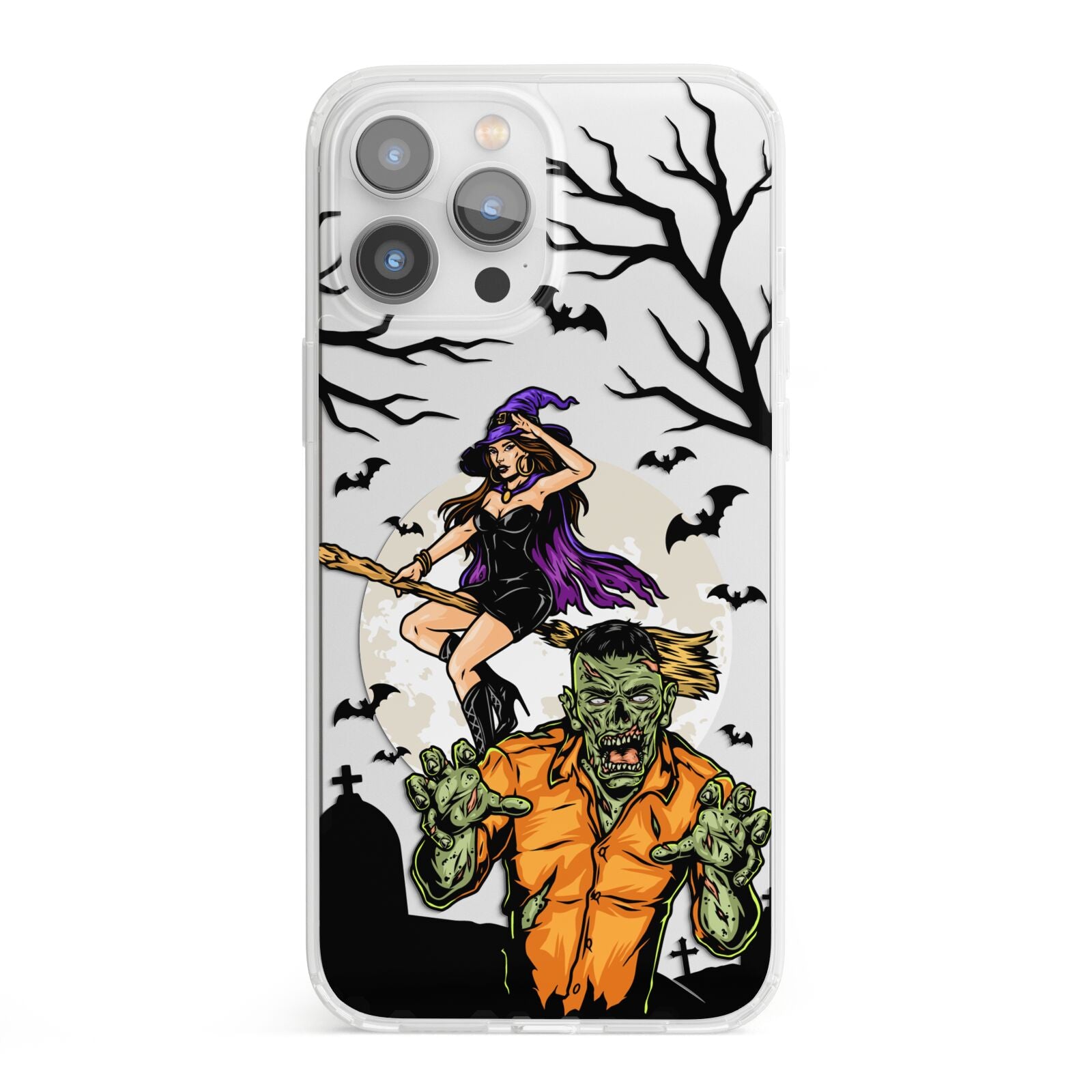 Witch Meets Zombie iPhone 13 Pro Max Clear Bumper Case