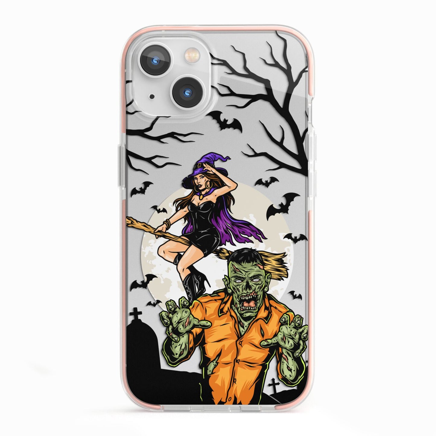 Witch Meets Zombie iPhone 13 TPU Impact Case with Pink Edges