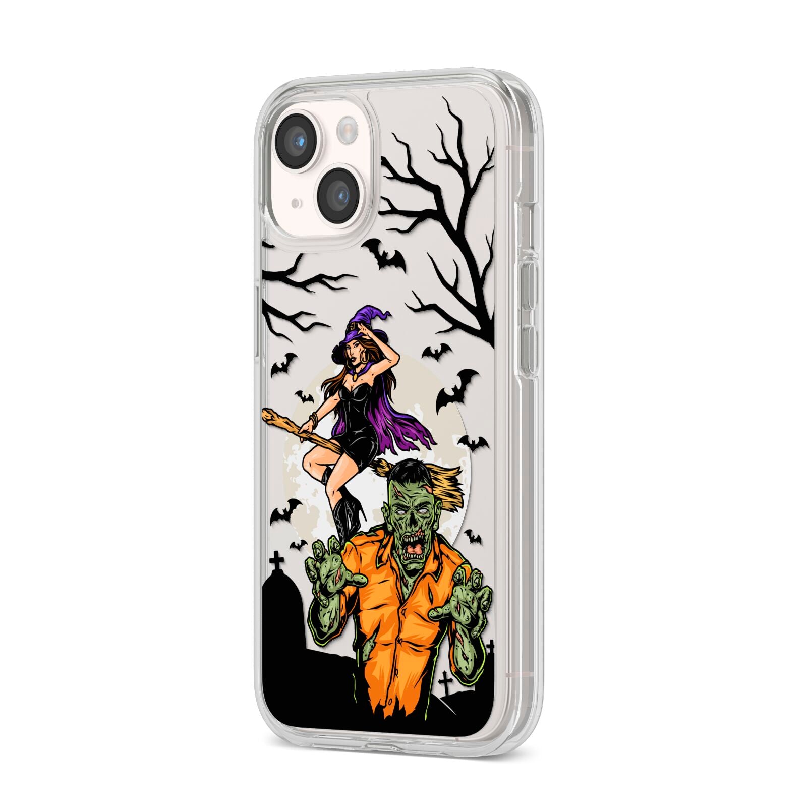 Witch Meets Zombie iPhone 14 Clear Tough Case Starlight Angled Image