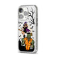 Witch Meets Zombie iPhone 14 Pro Clear Tough Case Silver Angled Image