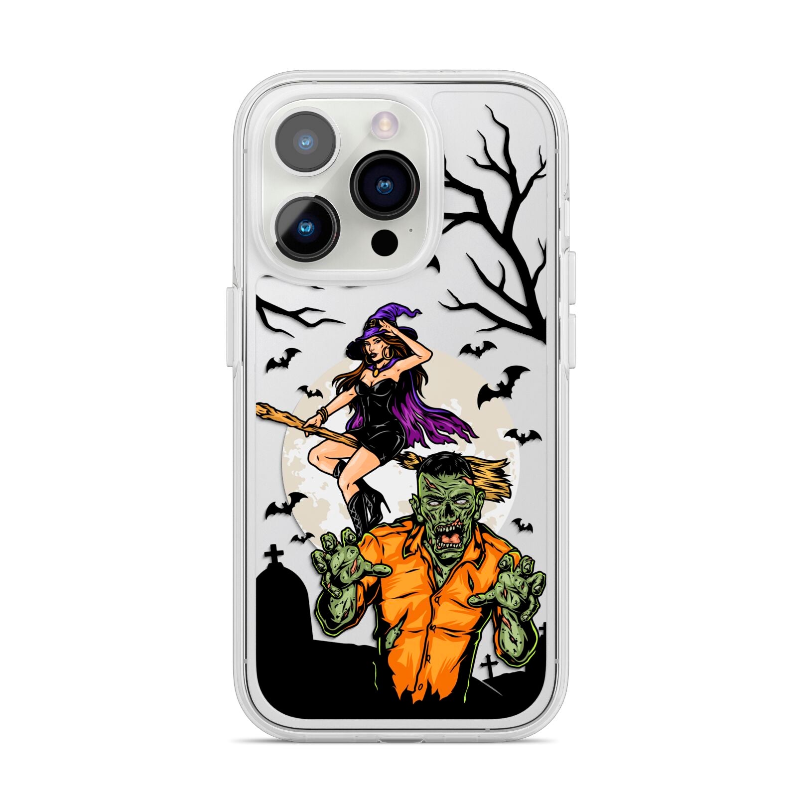 Witch Meets Zombie iPhone 14 Pro Clear Tough Case Silver