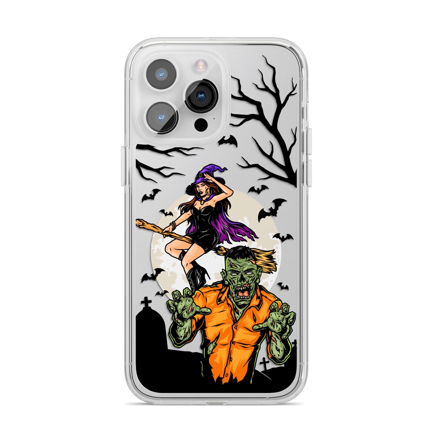 Witch Meets Zombie iPhone 14 Pro Max Clear Tough Case Silver