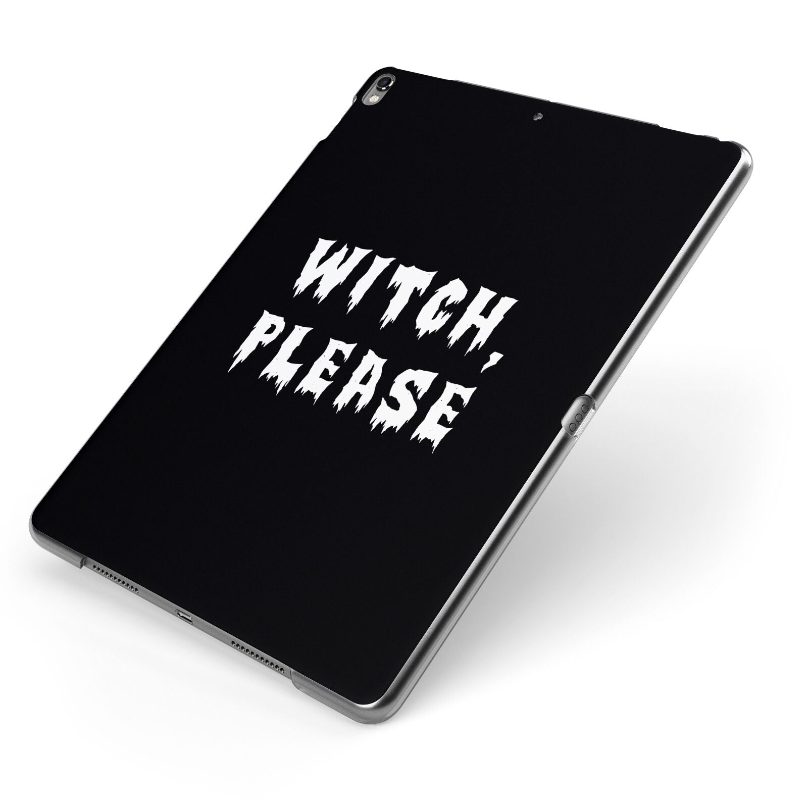 Witch Please Apple iPad Case on Grey iPad Side View