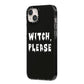 Witch Please iPhone 14 Plus Black Impact Case Side Angle on Silver phone