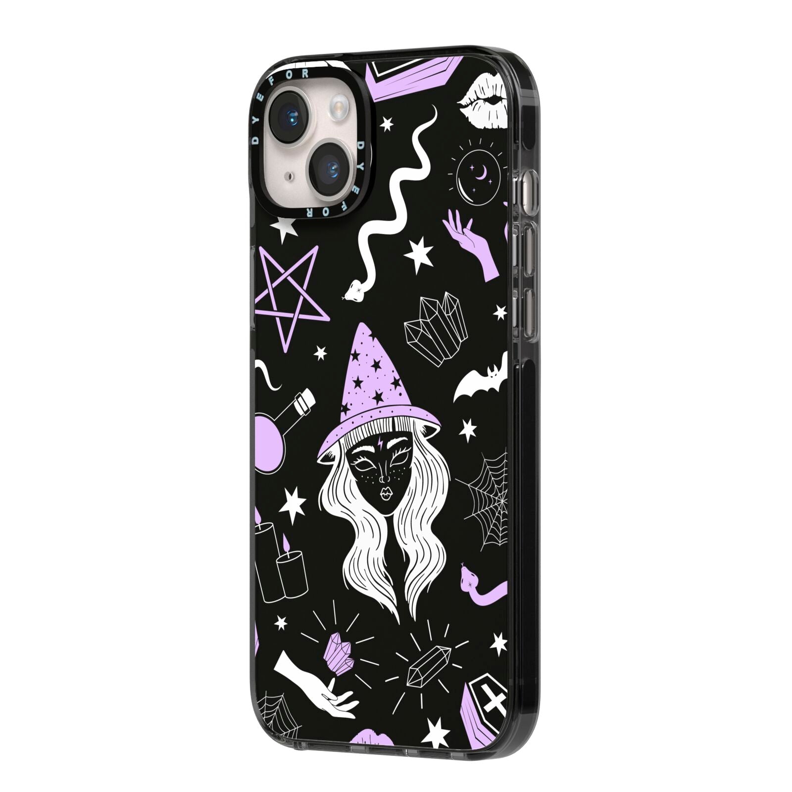 Witch iPhone 14 Plus Black Impact Case Side Angle on Silver phone