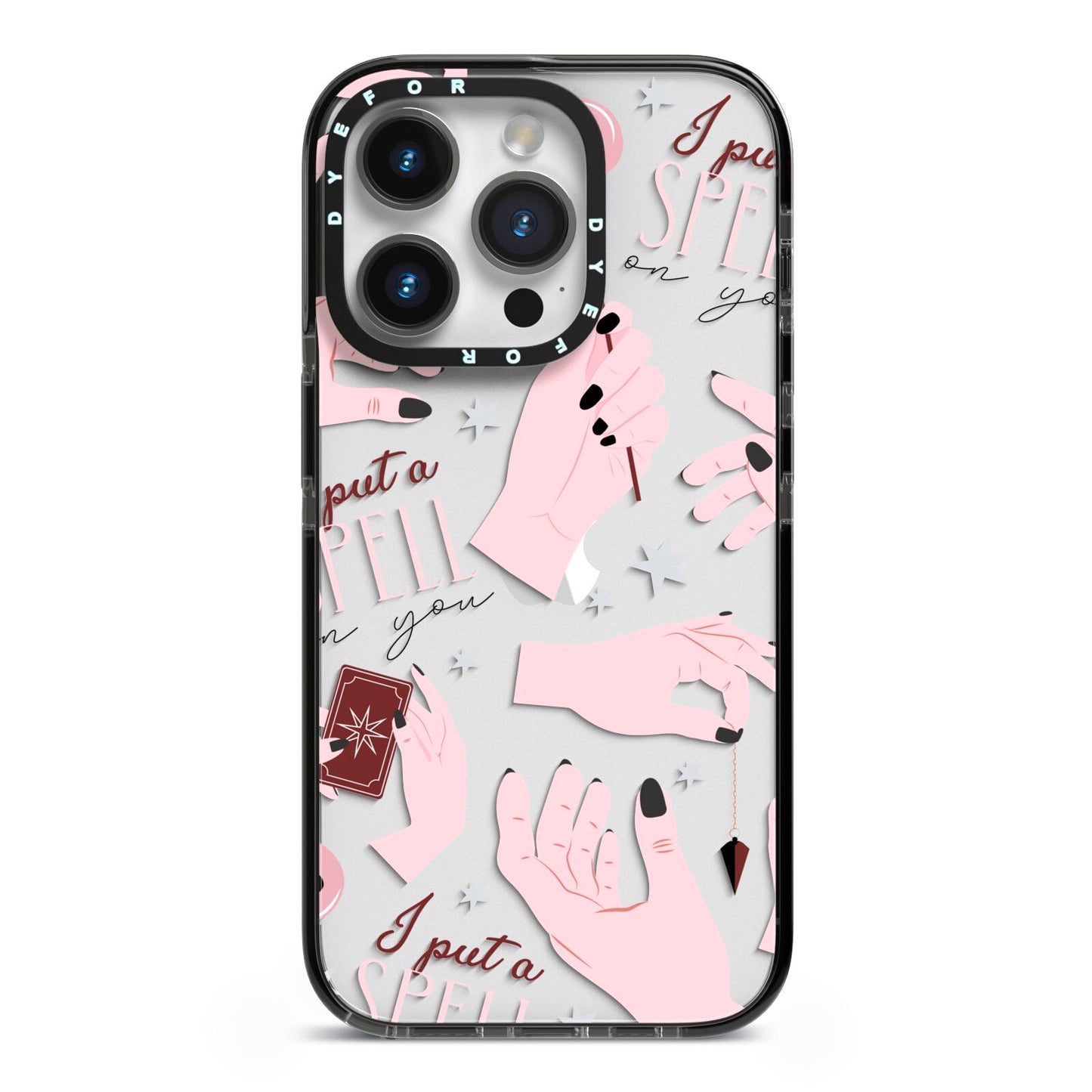 Witches Hands and Tarot Cards iPhone 14 Pro Black Impact Case on Silver phone