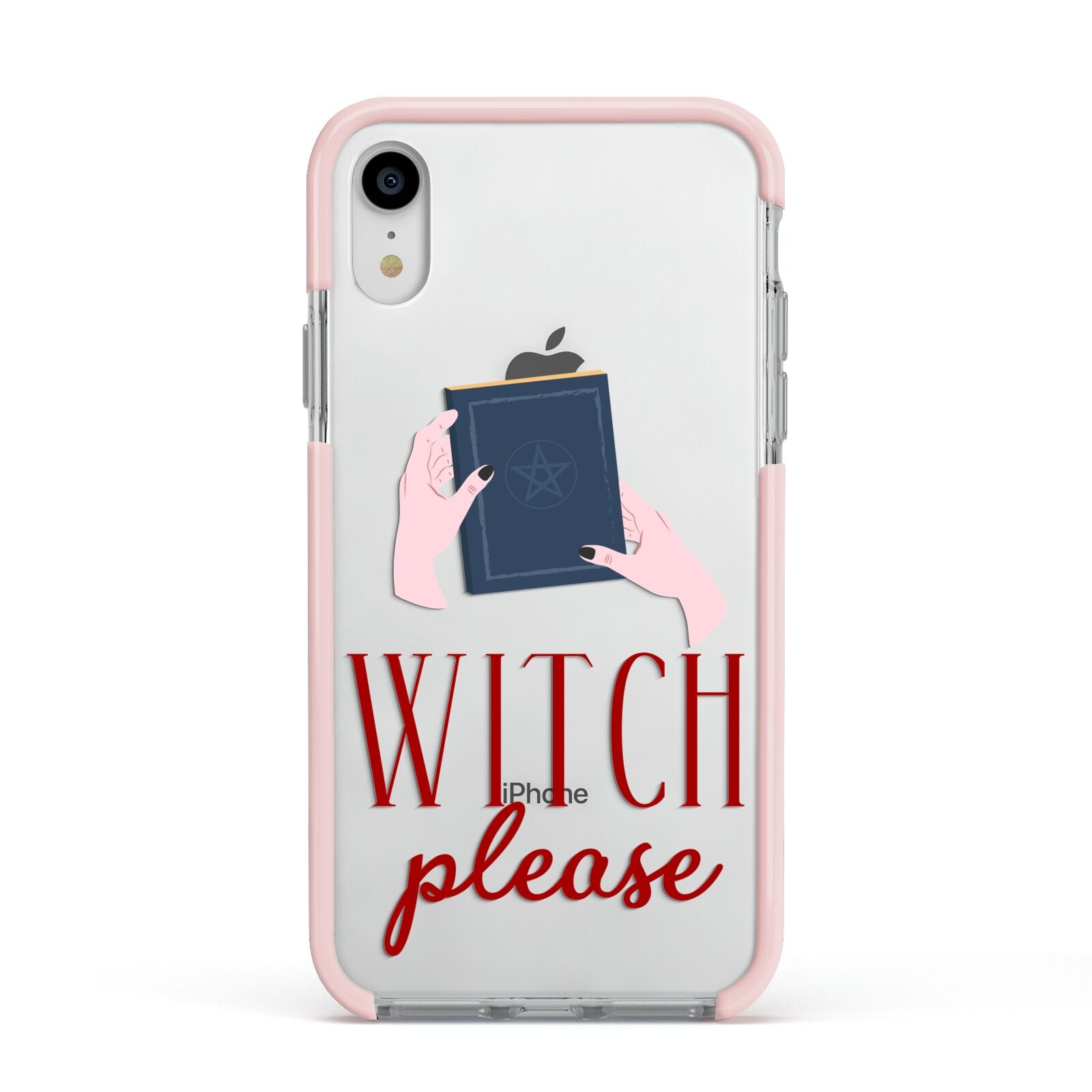 Witty Witch Illustration Apple iPhone XR Impact Case Pink Edge on Silver Phone