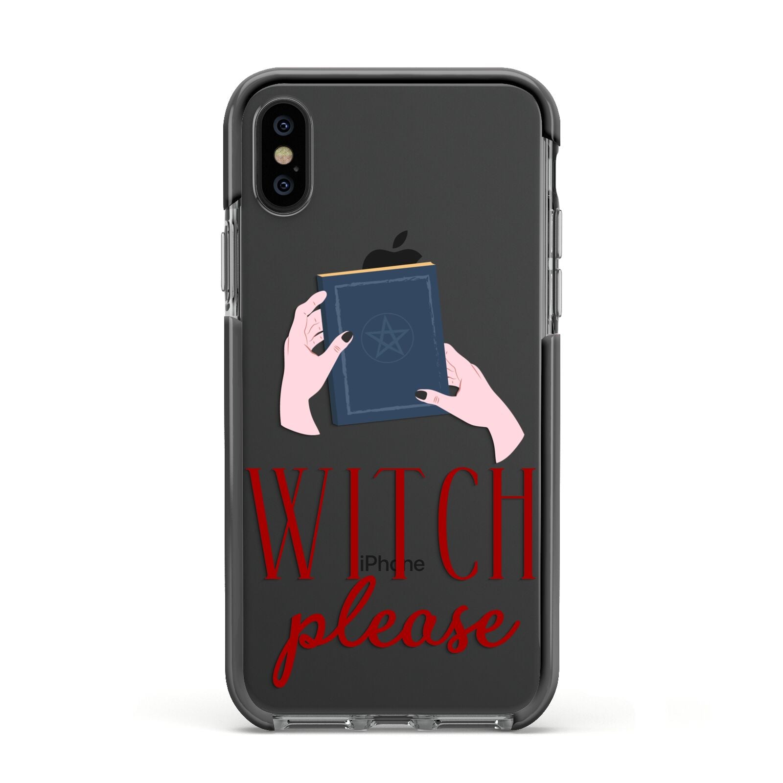 Witty Witch Illustration Apple iPhone Xs Impact Case Black Edge on Black Phone