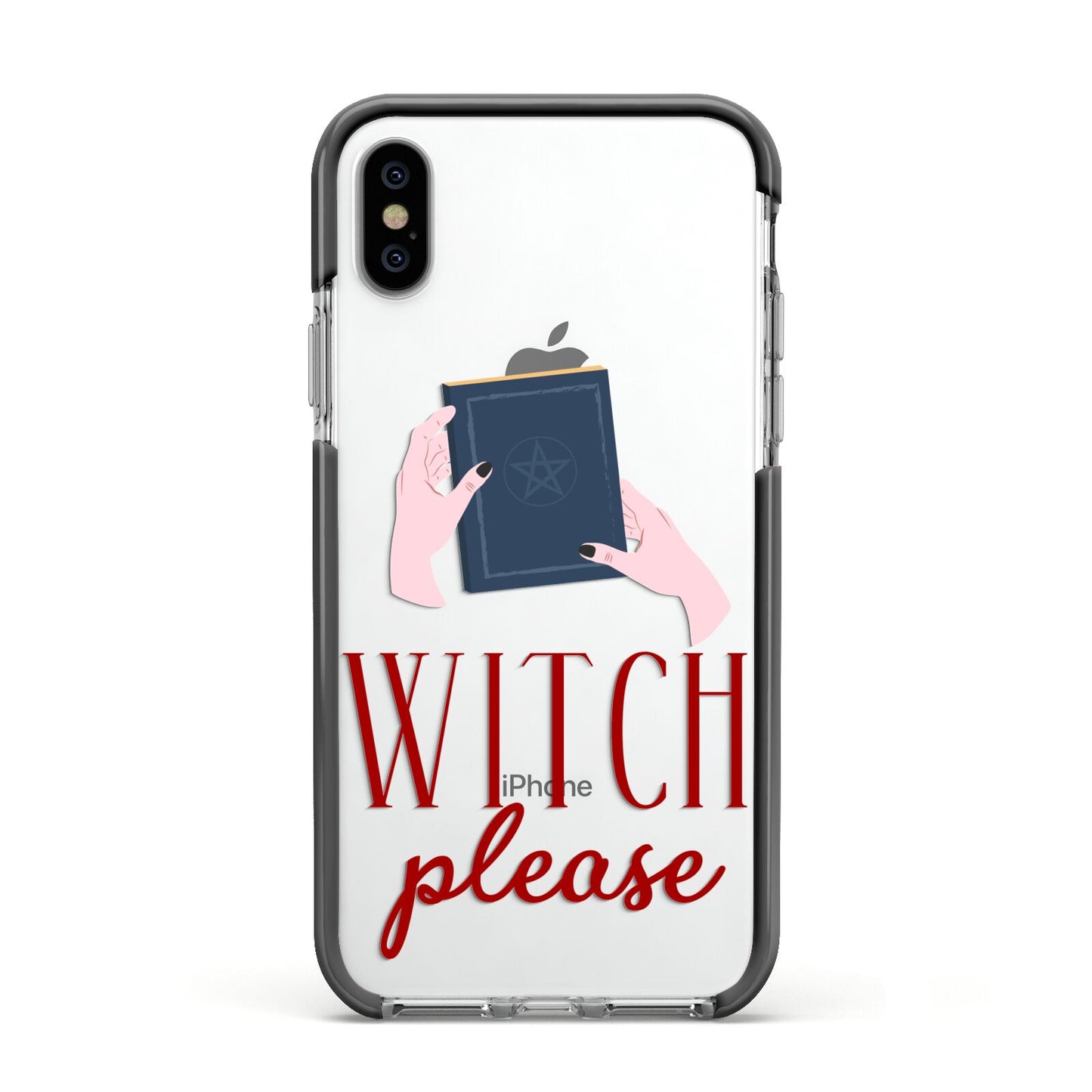 Witty Witch Illustration Apple iPhone Xs Impact Case Black Edge on Silver Phone