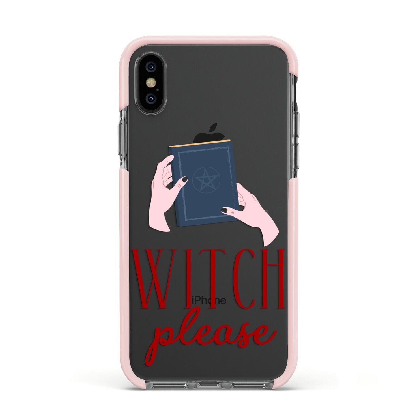 Witty Witch Illustration Apple iPhone Xs Impact Case Pink Edge on Black Phone