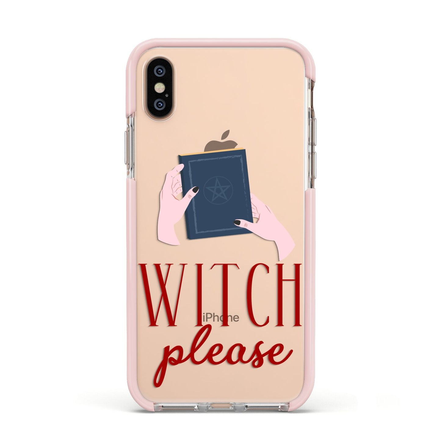 Witty Witch Illustration Apple iPhone Xs Impact Case Pink Edge on Gold Phone
