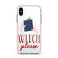 Witty Witch Illustration Apple iPhone Xs Impact Case Pink Edge on Silver Phone