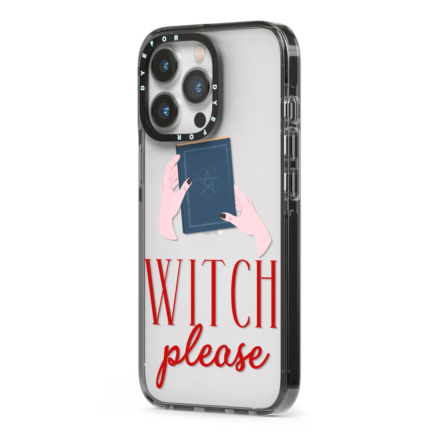 Witty Witch Illustration iPhone 13 Pro Black Impact Case Side Angle on Silver phone