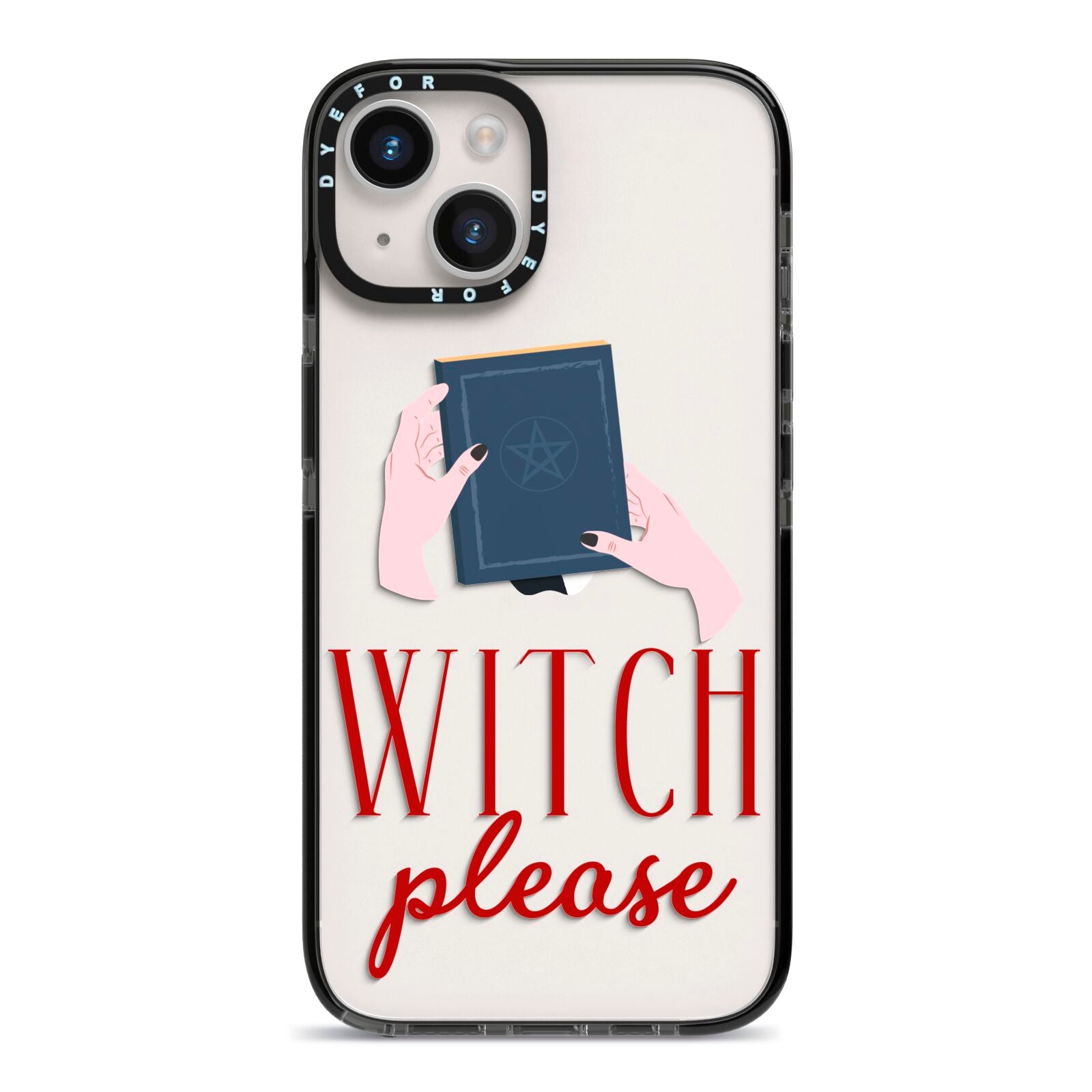 Witty Witch Illustration iPhone 14 Black Impact Case on Silver phone
