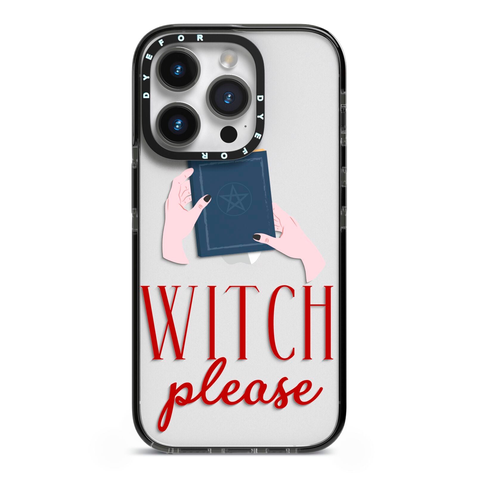 Witty Witch Illustration iPhone 14 Pro Black Impact Case on Silver phone