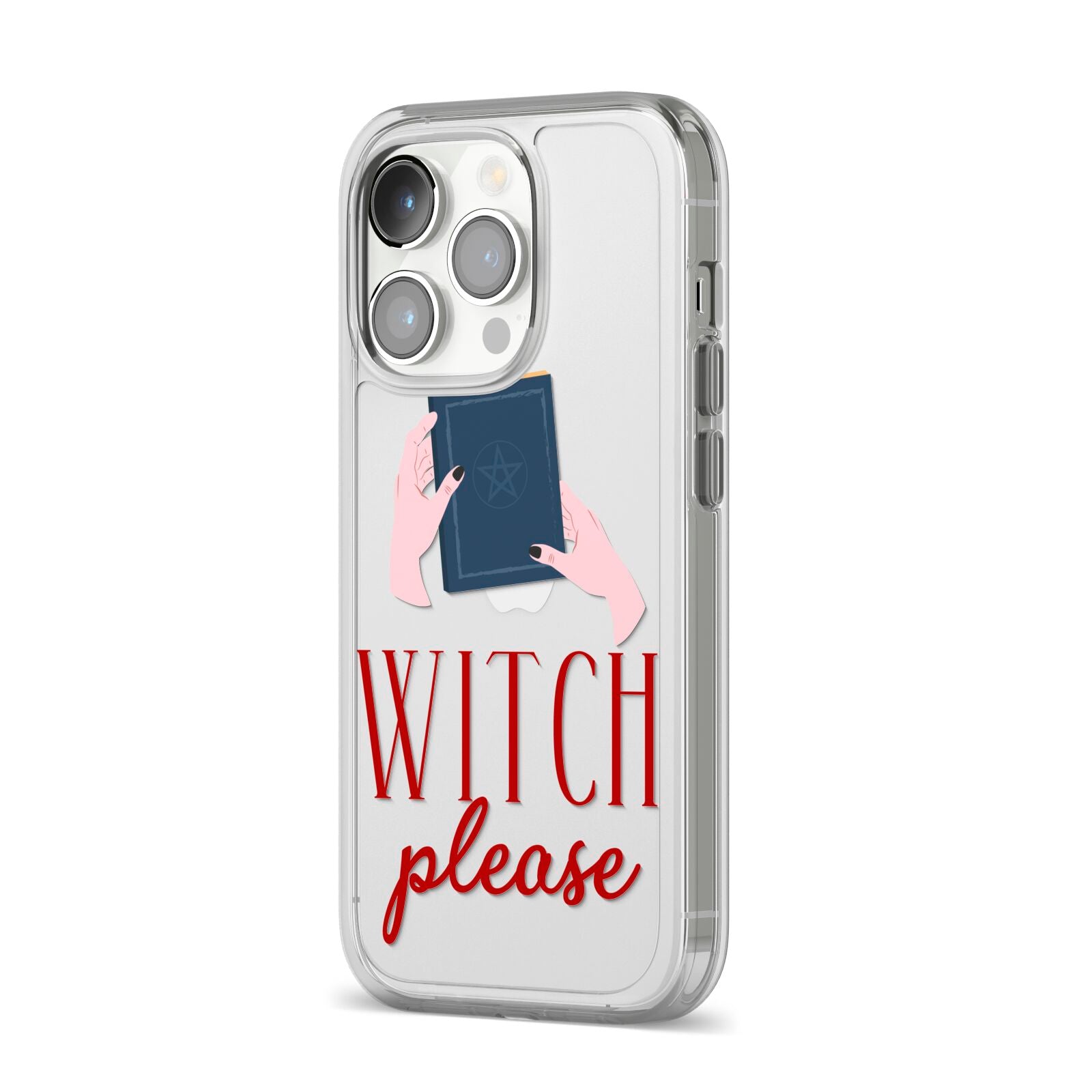 Witty Witch Illustration iPhone 14 Pro Clear Tough Case Silver Angled Image
