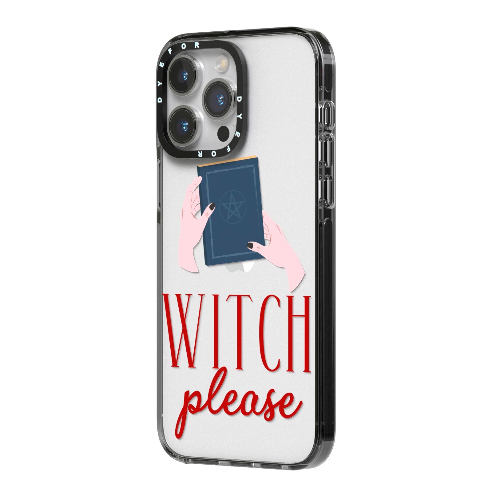 Witty Witch Illustration iPhone 14 Pro Max Black Impact Case Side Angle on Silver phone