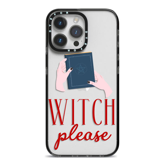 Witty Witch Illustration iPhone 14 Pro Max Black Impact Case on Silver phone
