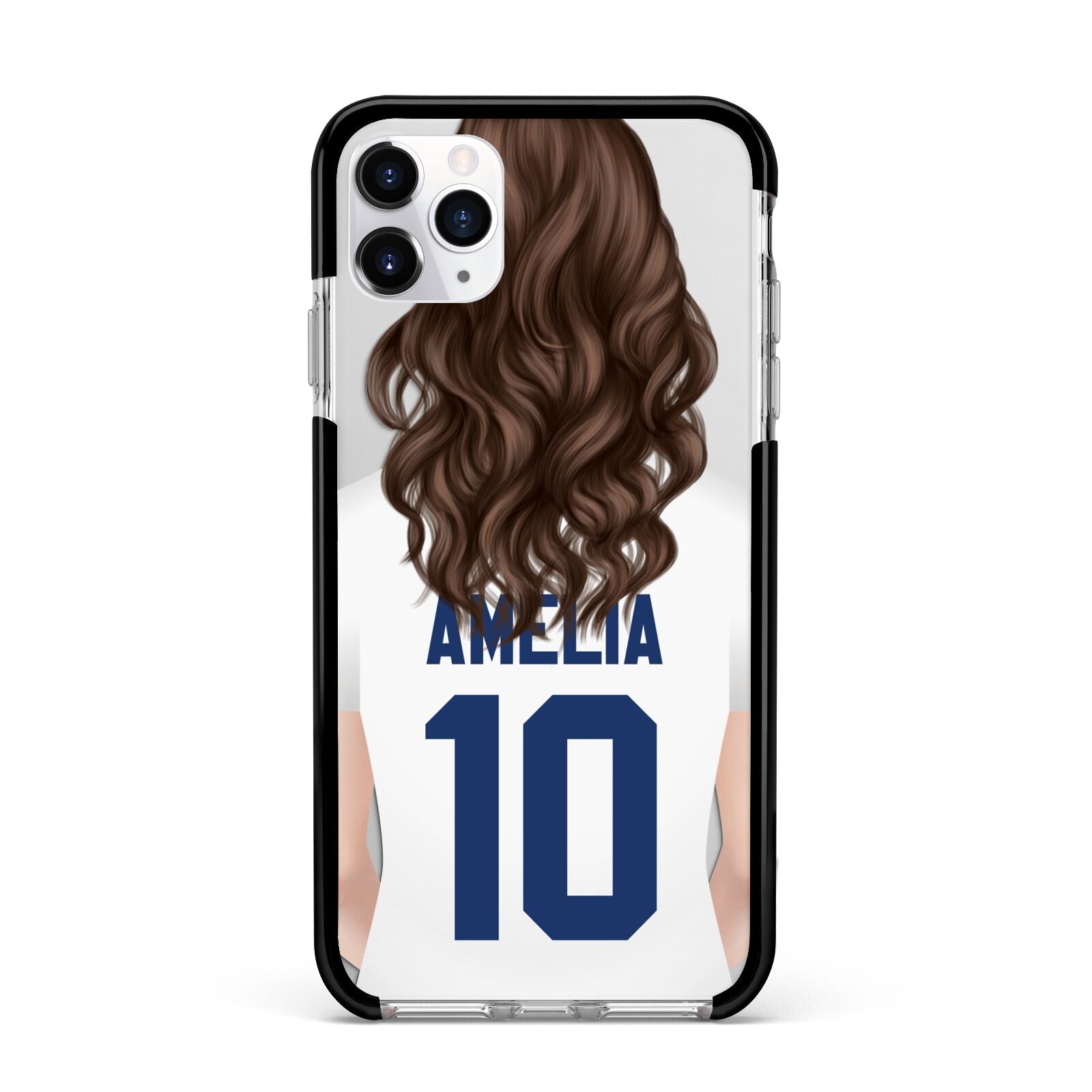 Womens Footballer Personalised Apple iPhone 11 Pro Max in Silver with Black Impact Case