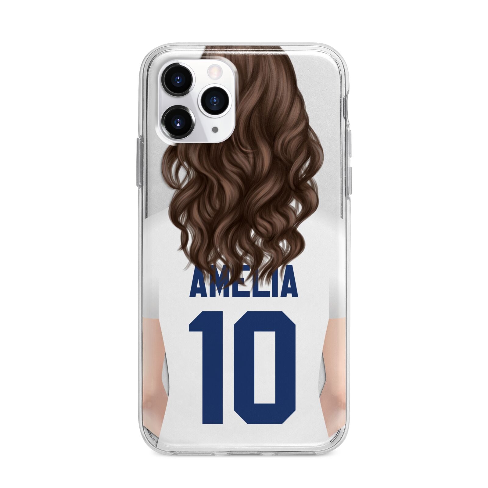 Womens Footballer Personalised Apple iPhone 11 Pro Max in Silver with Bumper Case