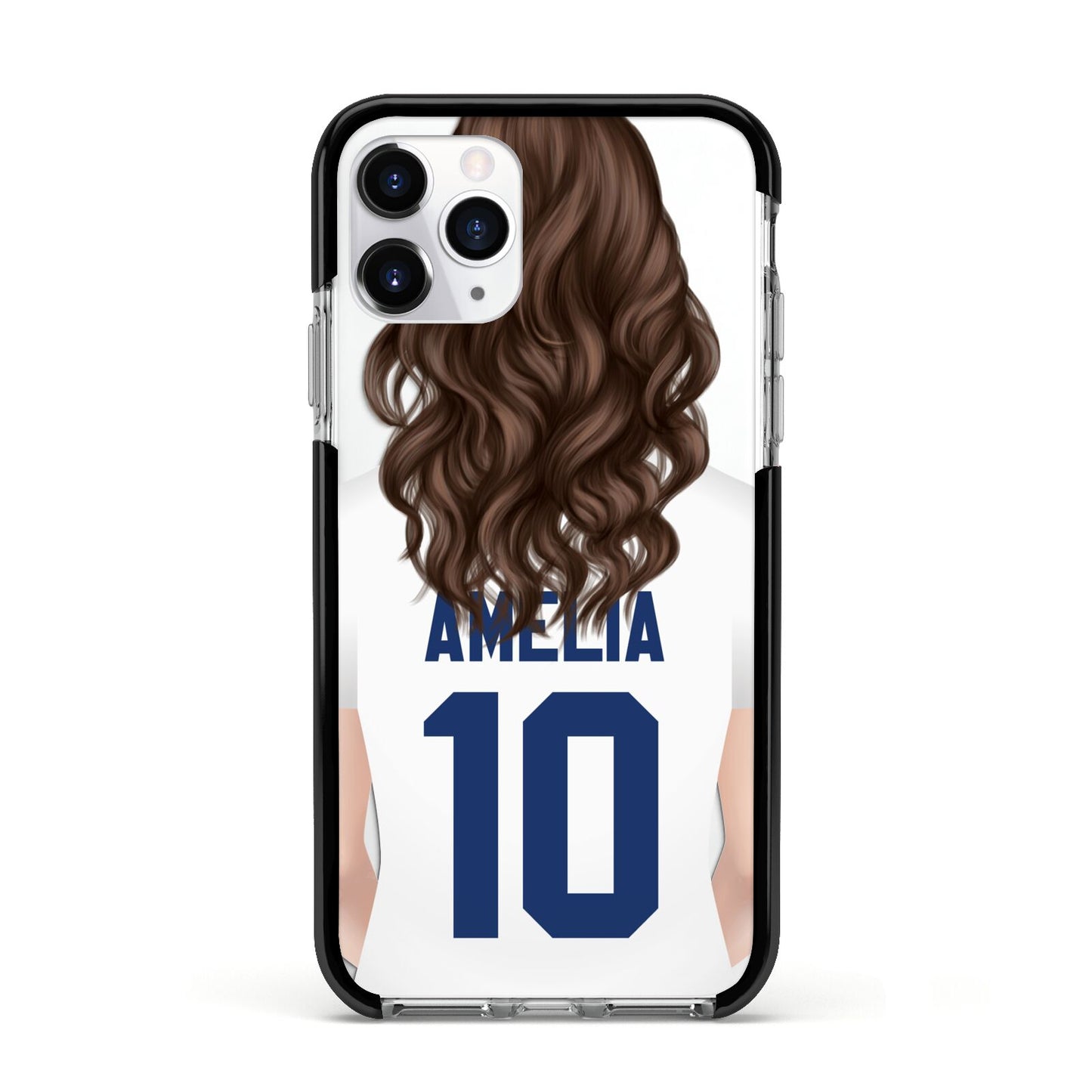 Womens Footballer Personalised Apple iPhone 11 Pro in Silver with Black Impact Case