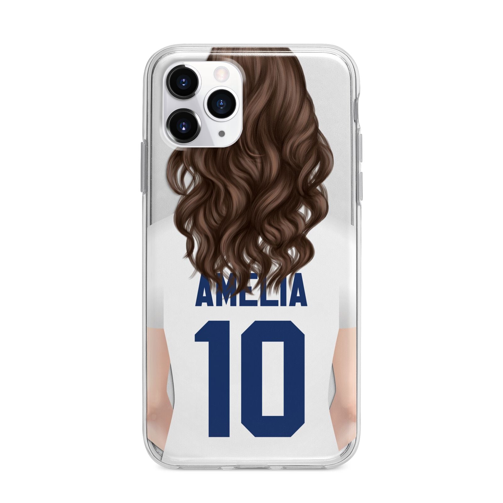 Womens Footballer Personalised Apple iPhone 11 Pro in Silver with Bumper Case