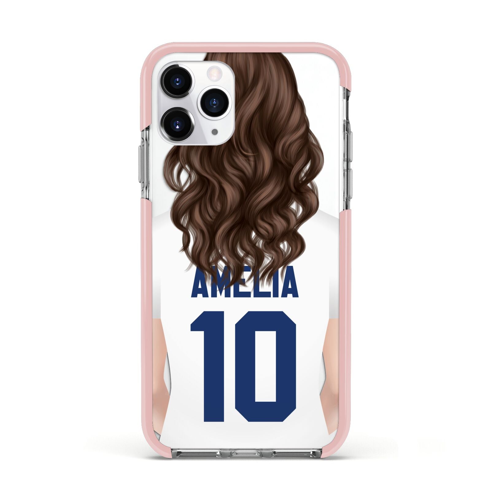 Womens Footballer Personalised Apple iPhone 11 Pro in Silver with Pink Impact Case