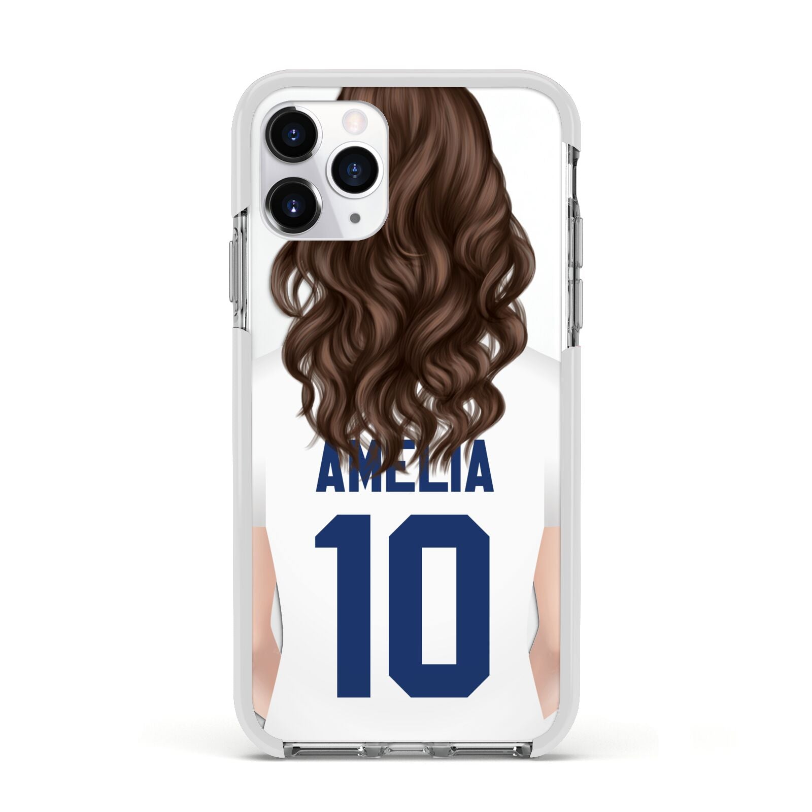 Womens Footballer Personalised Apple iPhone 11 Pro in Silver with White Impact Case