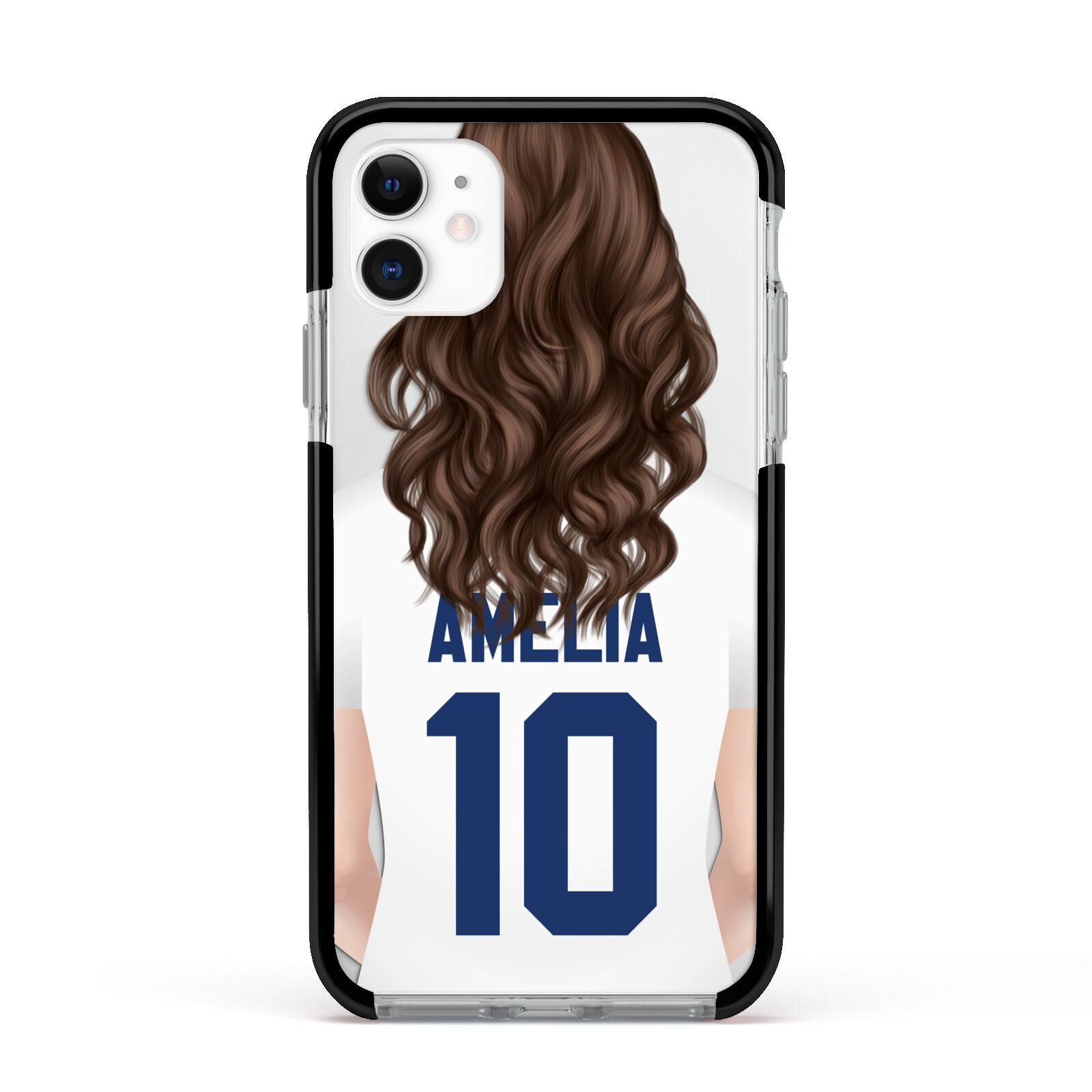 Womens Footballer Personalised Apple iPhone 11 in White with Black Impact Case