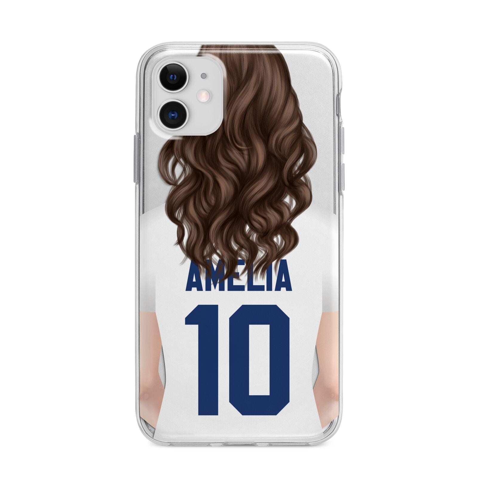 Womens Footballer Personalised Apple iPhone 11 in White with Bumper Case