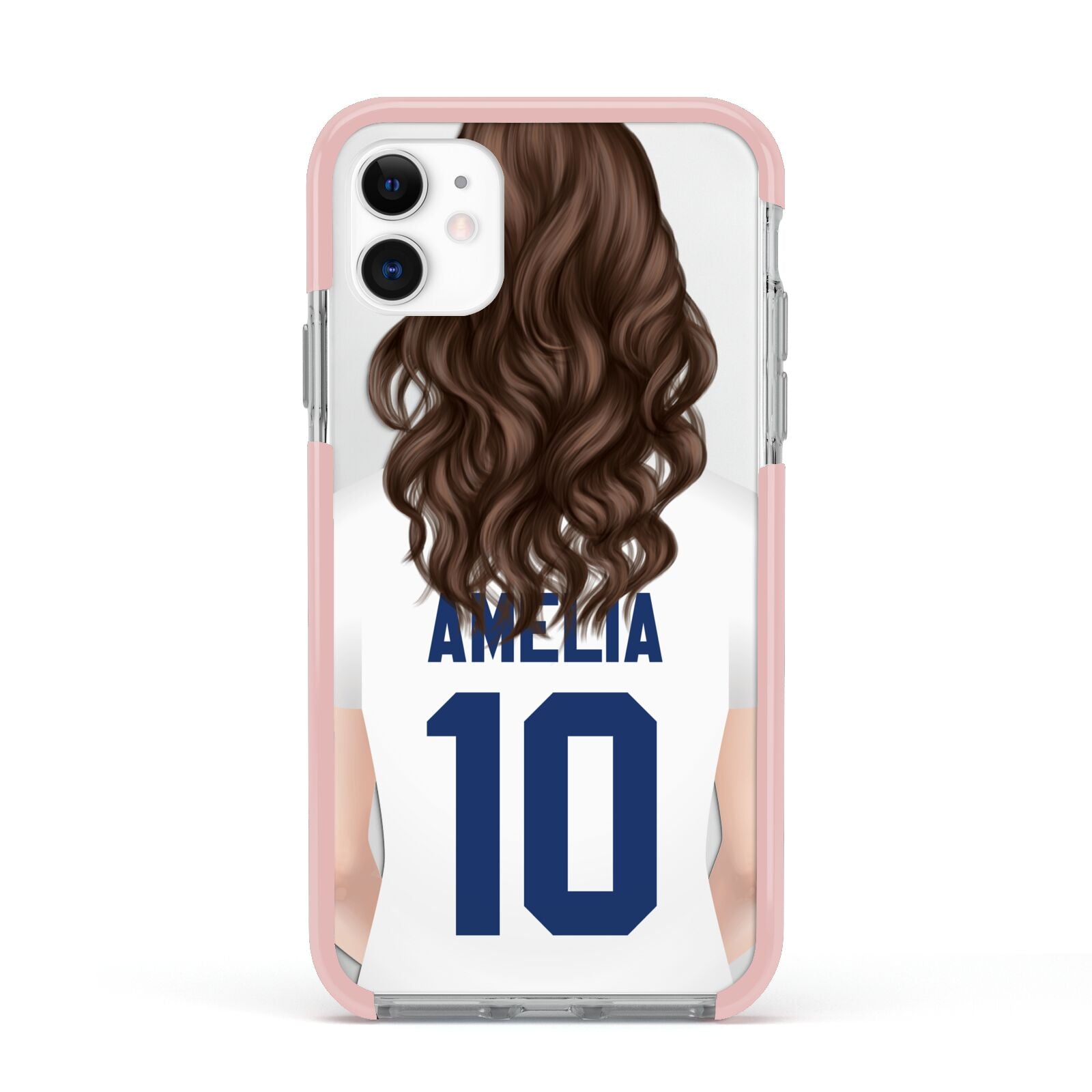 Womens Footballer Personalised Apple iPhone 11 in White with Pink Impact Case