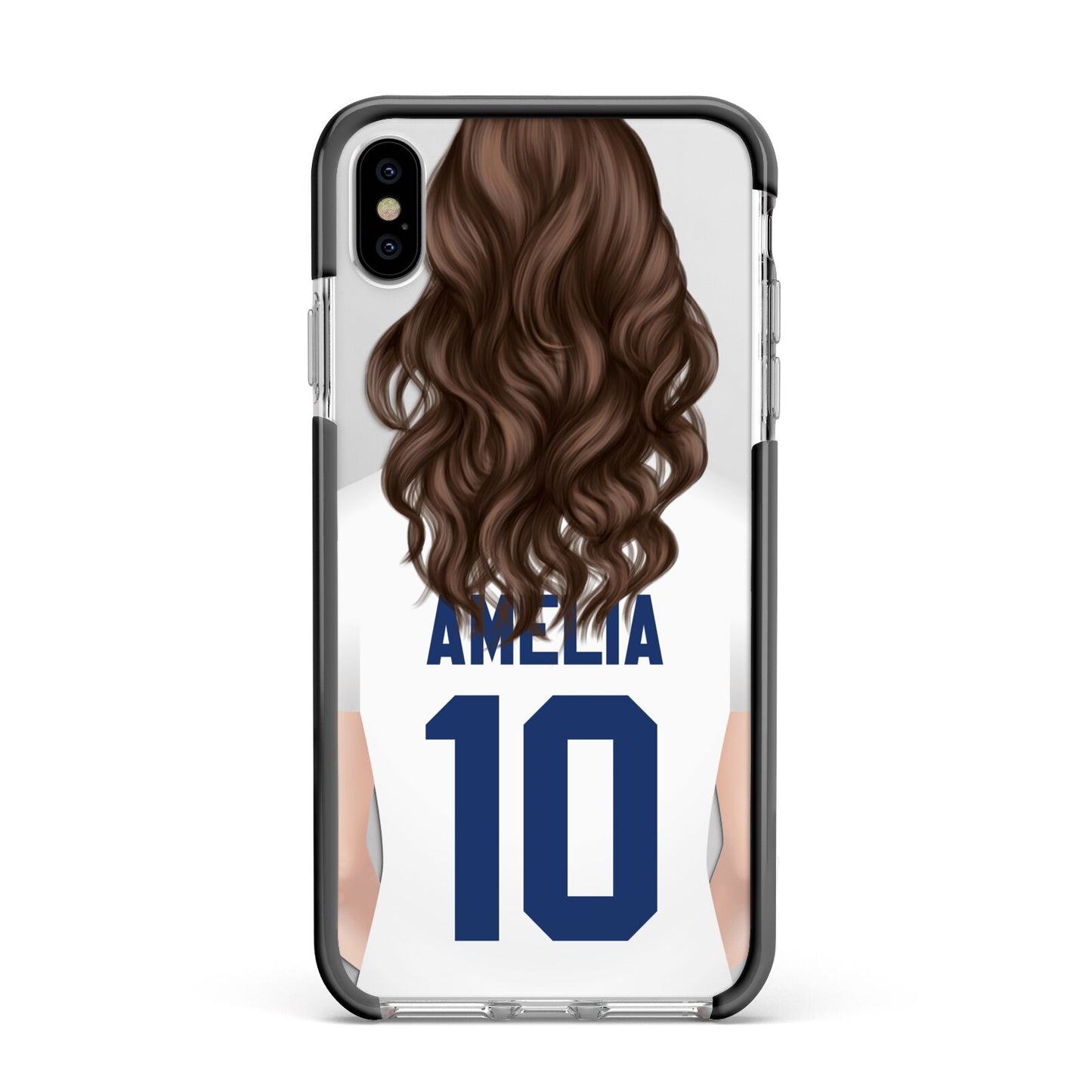 Womens Footballer Personalised Apple iPhone Xs Max Impact Case Black Edge on Silver Phone