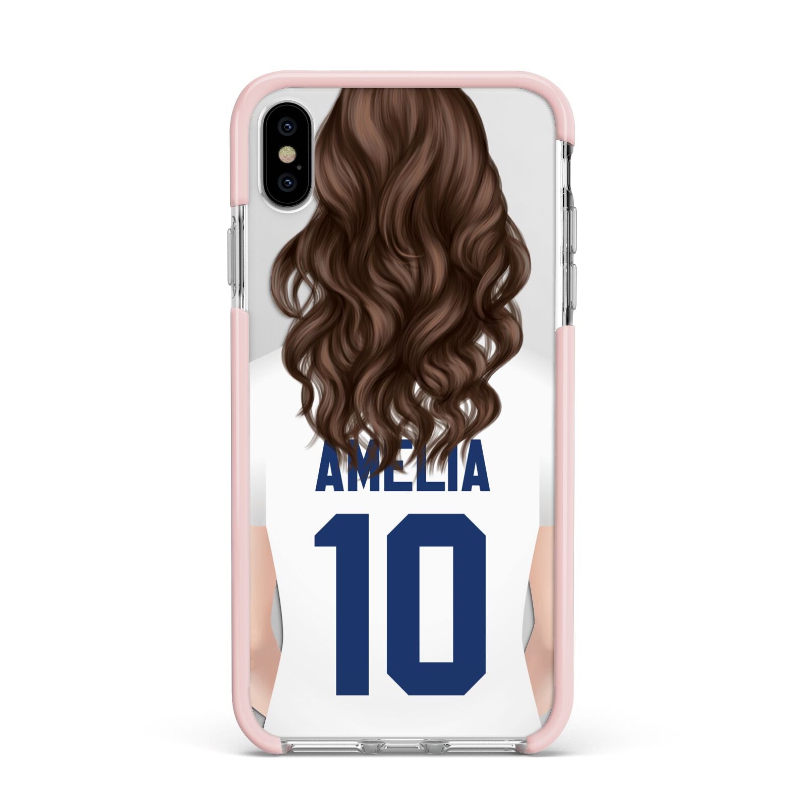 Womens Footballer Personalised Apple iPhone Xs Max Impact Case Pink Edge on Silver Phone