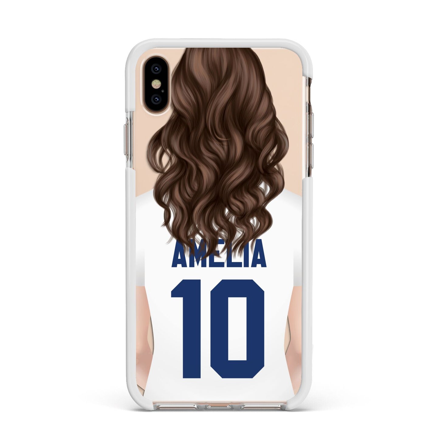 Womens Footballer Personalised Apple iPhone Xs Max Impact Case White Edge on Gold Phone