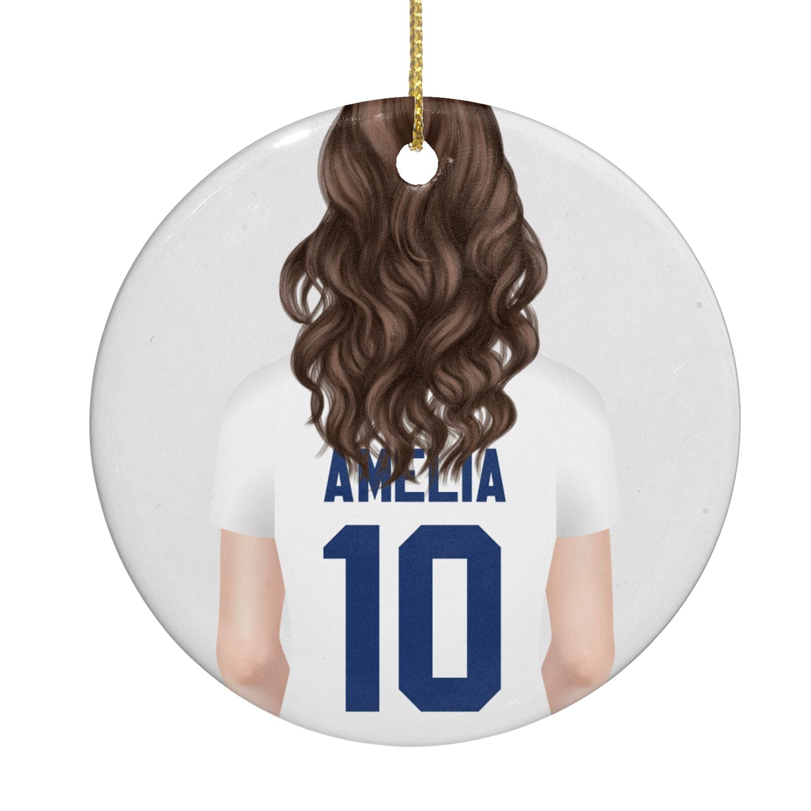 Womens Footballer Personalised Circle Decoration Back Image