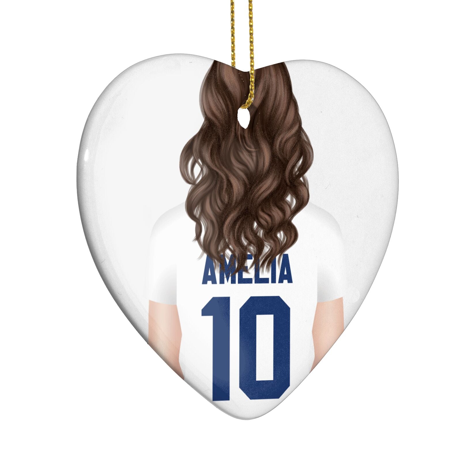 Womens Footballer Personalised Heart Decoration Side Angle