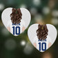 Womens Footballer Personalised Heart Decoration on Christmas Background