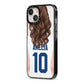Womens Footballer Personalised iPhone 13 Black Impact Case Side Angle on Silver phone